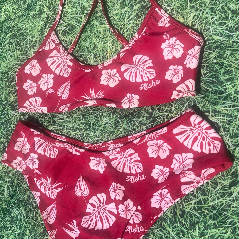 BENOA 90s BABY TROPICAL RED HAWAIIAN FLORAL SET